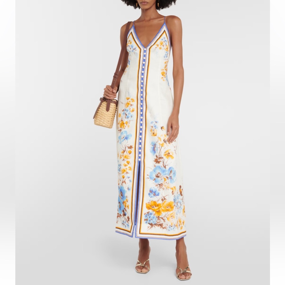 ZIMMERMANN New Halcyon printed linen midi dress, lined, sz 4 (12 US)